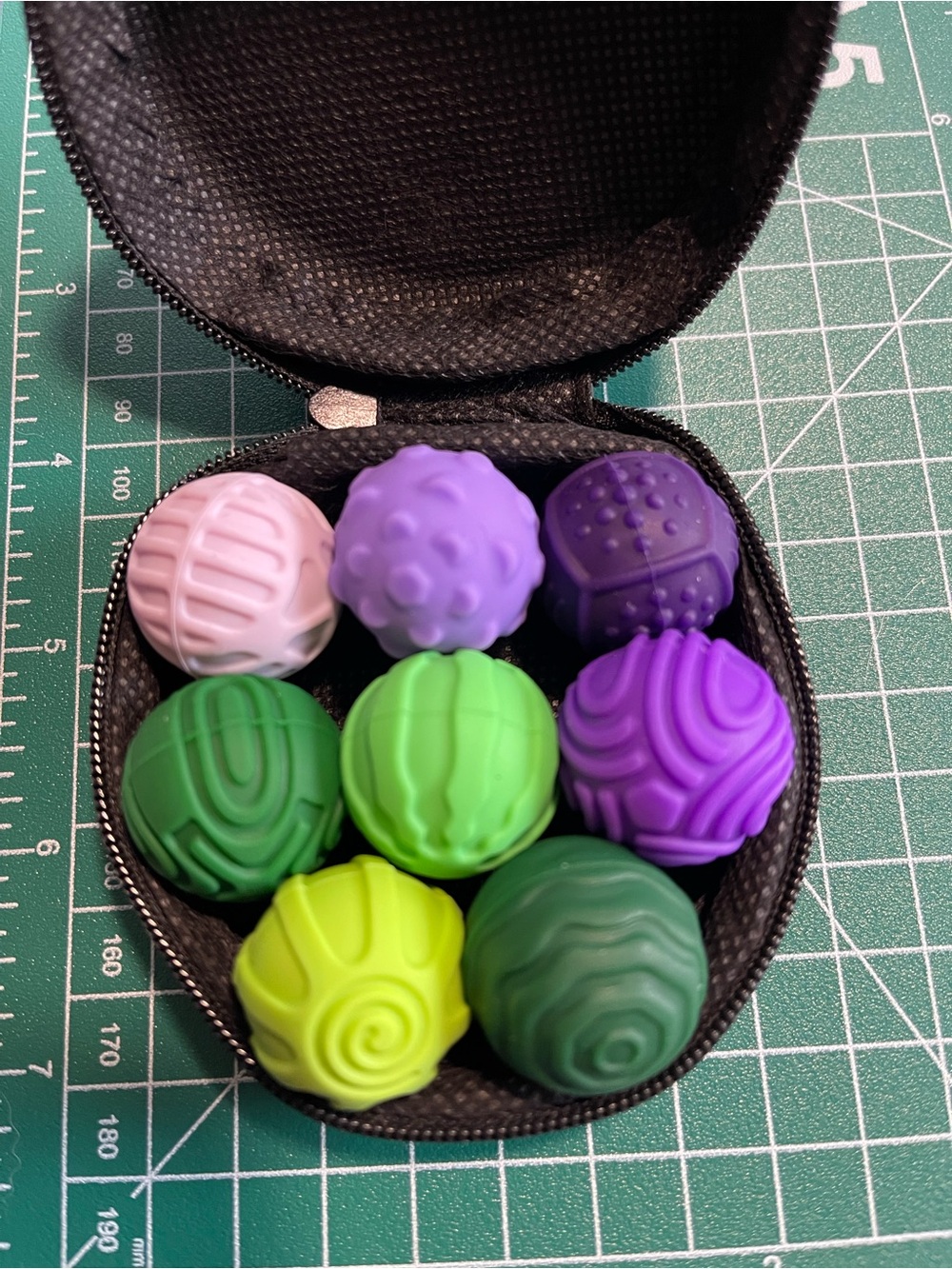 8 Textured, Fidget Magnetic Tactile Balls Zippered Case- Multi colors- NEW